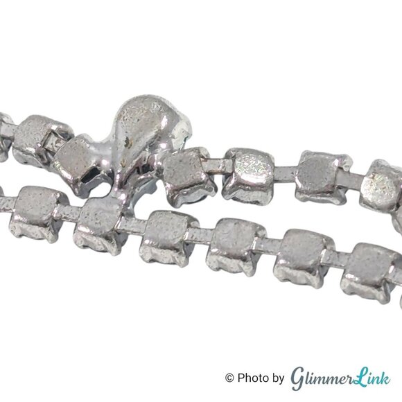 Vintage B David Scalloped Blue AB Rhinestone Mid Century Silver Tone Necklace - Picture 9 of 13